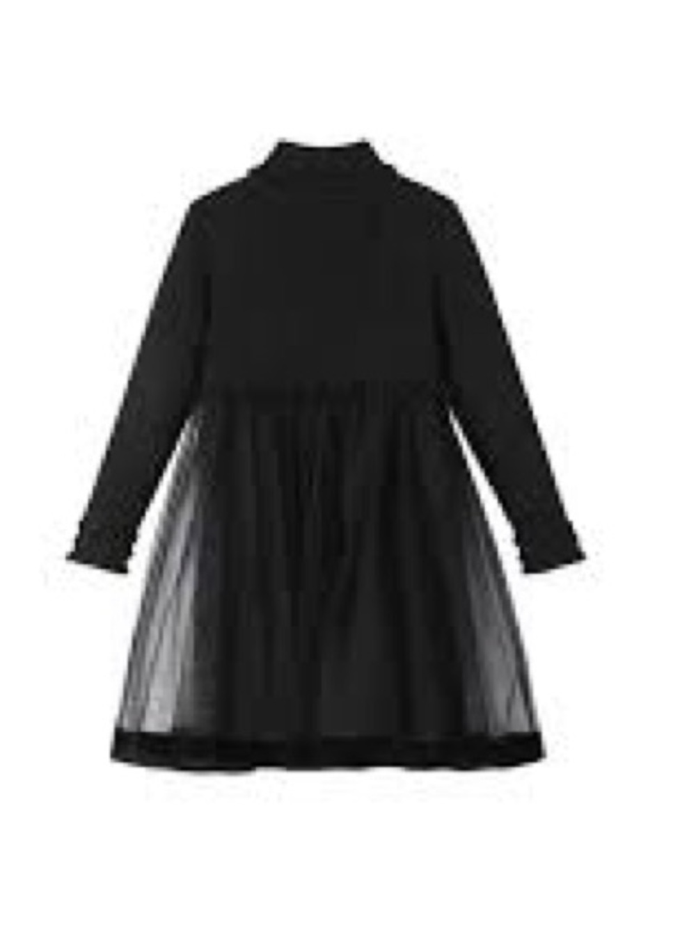Girls Black Tulle Knit Dress with Ruffle Neck
